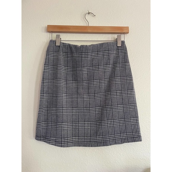 Must Have Women's small navy and gray plaid houndstooth pencil mini skirt - Picture 3 of 4
